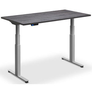 Custom Size Sit Stand Desk - Rize-Fit - Silver Frame - Anthracite Sherman Oak Top - Studio Image