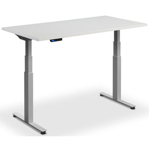 Custom Size Sit Stand Desk - Rize-Fit - Silver Frame - Light Grey Top - Studio Image