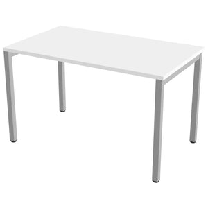 Desk 100cm wide with 70cm depth, white top and silver frame