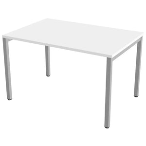 Desk 100cm wide with 80cm depth, white top and silver frame