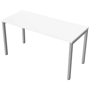 Desk 140cm wide with 60cm depth, white top and silver frame