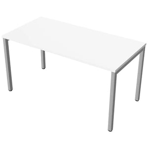 Desk 140cm wide with 70cm depth, white top and silver frame