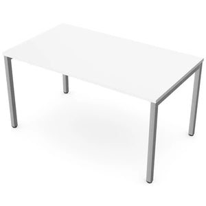 Desk 140cm wide with 80cm depth, white top and silver frame