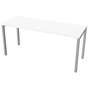 Desk 160cm wide with 60cm depth, white top and silver frame