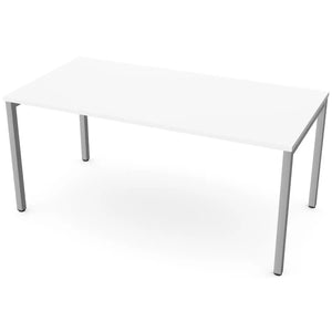 Desk 160cm wide with 80cm depth, white top and silver frame