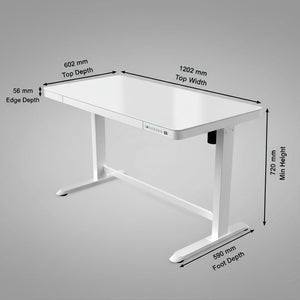 Dimensions of Dextro white glass standing desk