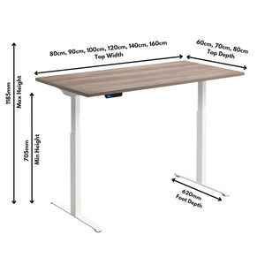 Electric Rise and Fall Desk - Rize1 - Desk Dimensions