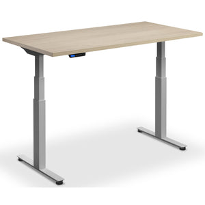 Extra Long Sit Stand Desk - Rize-XL - Silver Frame - Natural Oak Top - Studio Image