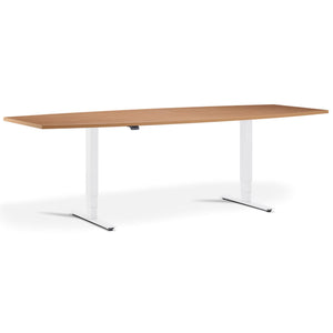 Height Adjustable Office Meeting Room Table - Altura Core Barrel End - White Frame - Beech Top - Studio Image