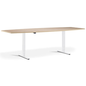 Height Adjustable Office Meeting Room Table - Altura Core Barrel End - White Frame - Maple Top - Studio Image