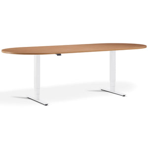 Height Adjustable Office Meeting Room Table - Altura Core D End - White Frame - Beech Top - Studio Image