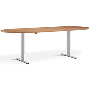 Height Adjustable Office Meeting Table - Altura Core D End - Silver Frame - Beech Top - Studio Image