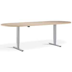 Height Adjustable Office Meeting Table - Altura Core D End - Silver Frame - Maple Top - Studio Image