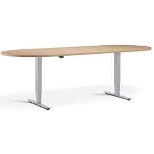 Height Adjustable Office Meeting Table - Altura Core D End - Silver Frame - Natural Oak Top - Studio Image