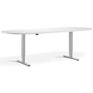 Height Adjustable Office Meeting Table - Altura Core D End - Silver Frame - White Top - Studio Image