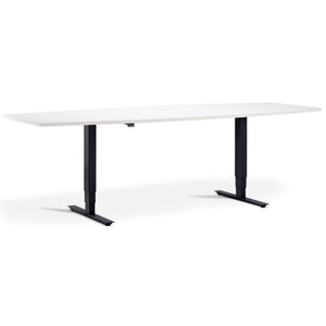 Height Adjustable Office Table - Altura Core Barrel End - Black Frame - White Top - Studio Image