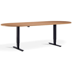 Height Adjustable Office Table - Altura Core D End - Black Frame - Beech Top - Studio Image