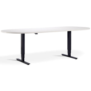 Height Adjustable Office Table - Altura Core D End - Black Frame - White Top - Studio Image
