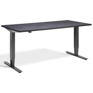 Height Adjustable Computer Desk - Masta Desk - Dark Grey Frame - Anthracite Sherman Oak Top - Studio Image
