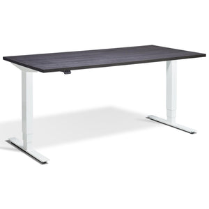 Height Adjustable Computer Desk - Masta Desk - White Frame - Anthracite Sherman Oak Top - Studio Image