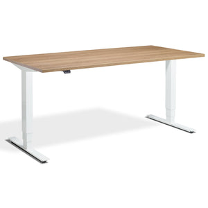 Height Adjustable Computer Desk - Masta Desk - White Frame - Brown Oak Top - Studio Image