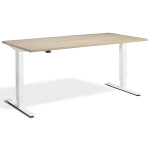 Height Adjustable Computer Desk - Masta Desk - White Frame - Natural Oak Top - Studio Image