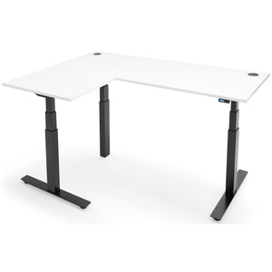 Height Adjustable Corner Desk - Rize-Corner - Black Frame - White Top - Studio Image