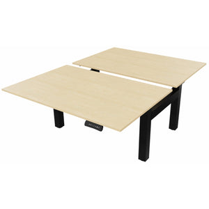 Height adjustable desk for 2 with maple desk tops and black frame