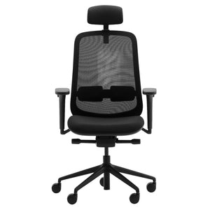 High back desk chair with headrest in black β front view isolated on white