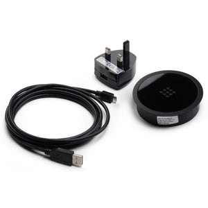 In Desk Top Wireless Charger - 80mm Matt Black with Connector and Plug