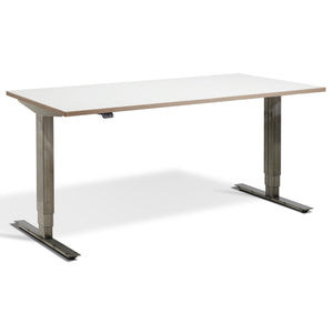 Industrial Adjustable Standing Desk - Raw Steel Smyth - White Ply Edge Top - Studio Image