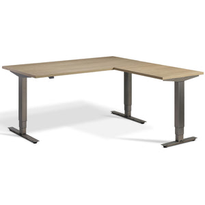 Industrial Sit Stand Corner Desk - Smyth - Natural Oak Top - Studio Image