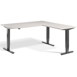 L-Shaped Adjustable Desk - Advance Corner - Dark Grey Frame - Cashmere Top - Studio Image