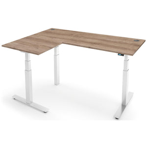 L Shape Smart Desk - NeoActiv3+ - White Frame - Grey Nebraska Oak Top - Studio Image