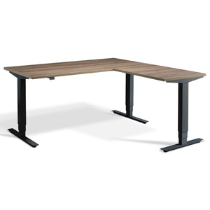 L Shape Standing Desk - Advance Corner - Black Frame - Grey Nebraska Oak Top - Studio Image