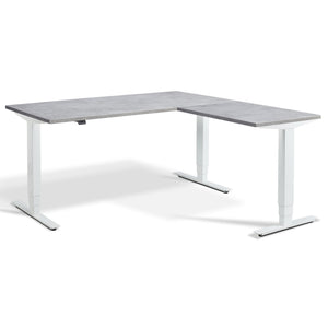 L Shape Standing Desk - Advance Corner - White Frame - Light Concrete Top - Studio Image