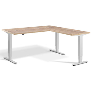 L Shaped Sit Stand Desk - Advance Corner - Light Grey Frame - Timber Top - Studio Image