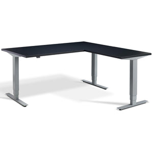 L Shaped Sit Stand Desk - Advance Corner - Silver Frame - Anthracite Top - Studio Image