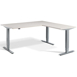 L Shaped Sit Stand Desk - Advance Corner - Silver Frame - Cashmere Top - Studio Image