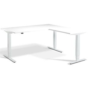L Shaped Sit Stand Desk - Advance Corner - White Frame - White Top - Studio Image