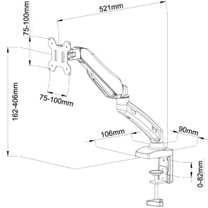 Luxora 1 Monitor Arm - Dimensions Diagram