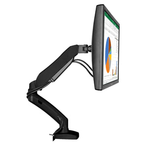 Luxora 1 Monitor Stand - Black Variant - Left Side View with Mounted Monitor