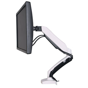 Luxora 1 Monitor Stand - White Variant - Left Side View with Mounted Monitor