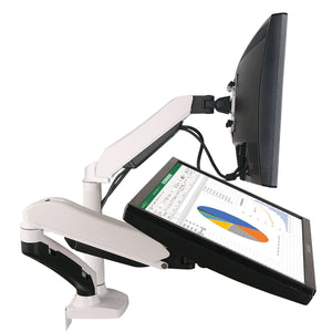 Luxora Dual Monitor Arm - White Variant - Two Monitors Mounted Shown