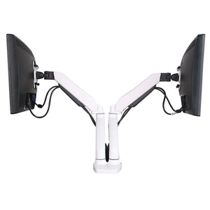Luxora Dual Monitor Stand - White Variant - Two Monitors Shown Mounted Left and Right View