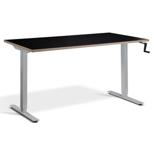 Manual Adjustable Standing Desk - Helix - Silver Frame - Black Ply Edge Top - Studio Image