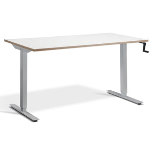 Manual Adjustable Standing Desk - Helix - Silver Frame - White Ply Edge Top - Studio Image