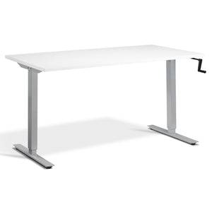 Manual Adjustable Standing Desk - Helix - Silver Frame - White Top - Studio Image