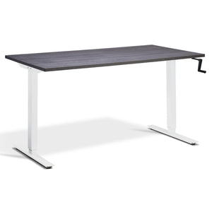 Manual Height Adjustable Standing Desk - Helix - White Frame - Anthracite Sherman Oak Top - Studio Image