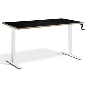 Manual Height Adjustable Standing Desk - Helix - White Frame - Black Ply Edge Top - Studio Image